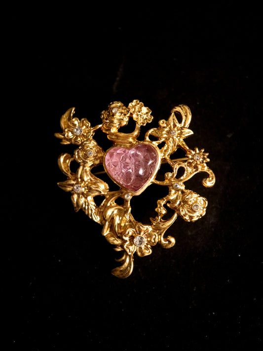 80s Pink Heart Brooch