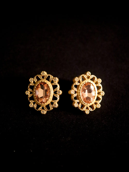 Vintage Pink Glaze & Rhinestones Earring