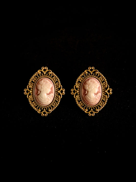 Vintage Pink West Germany Cameo Earring - Large