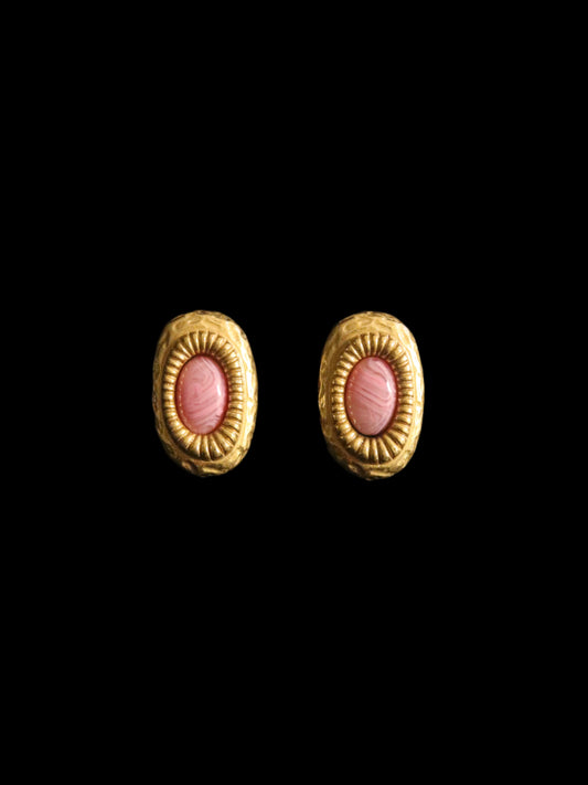 1965 Pink Agate 24k Gold Plated Earring