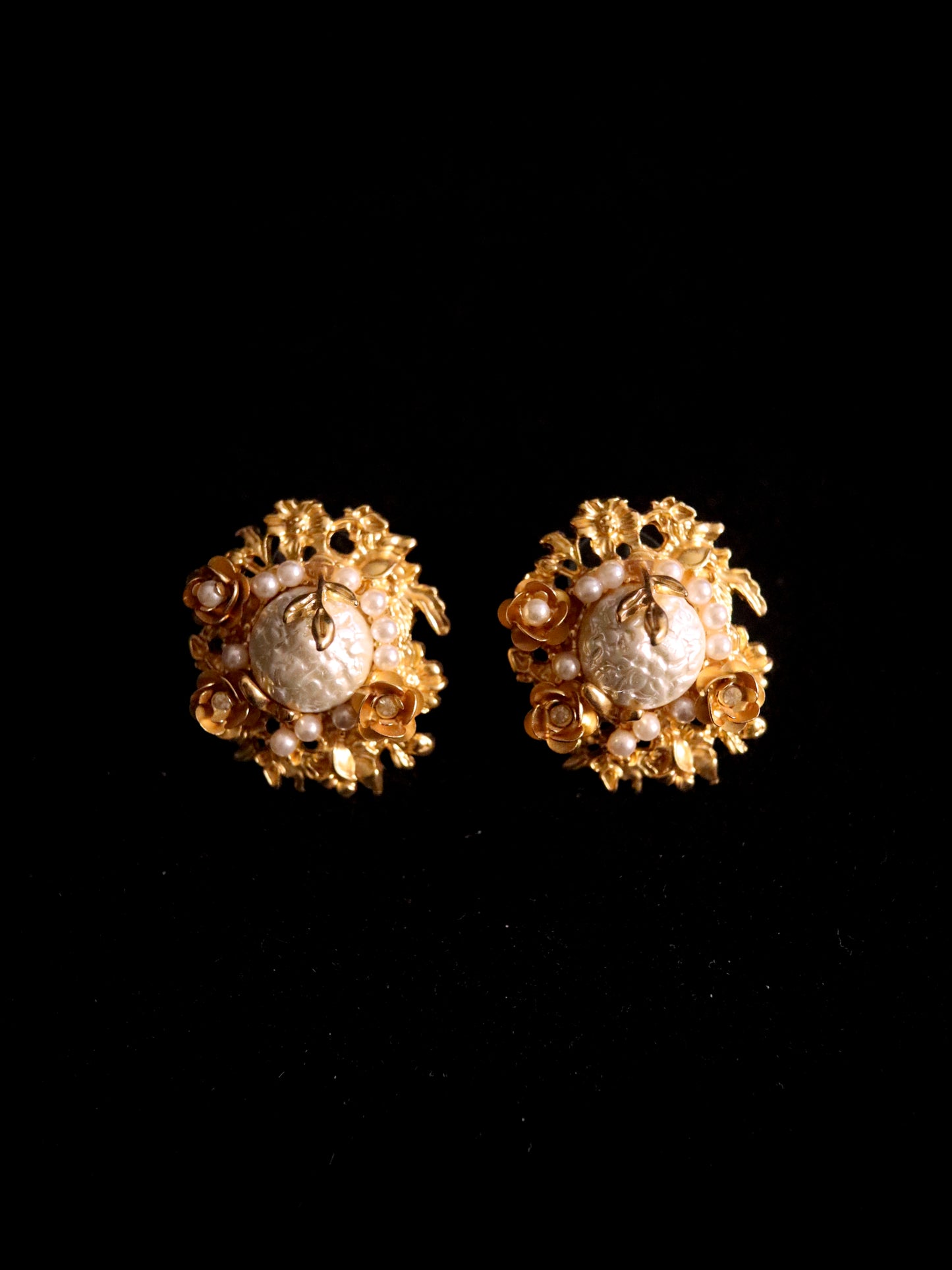 Spanish Designer Handcraft Earrings with Carved Floral Reliefs