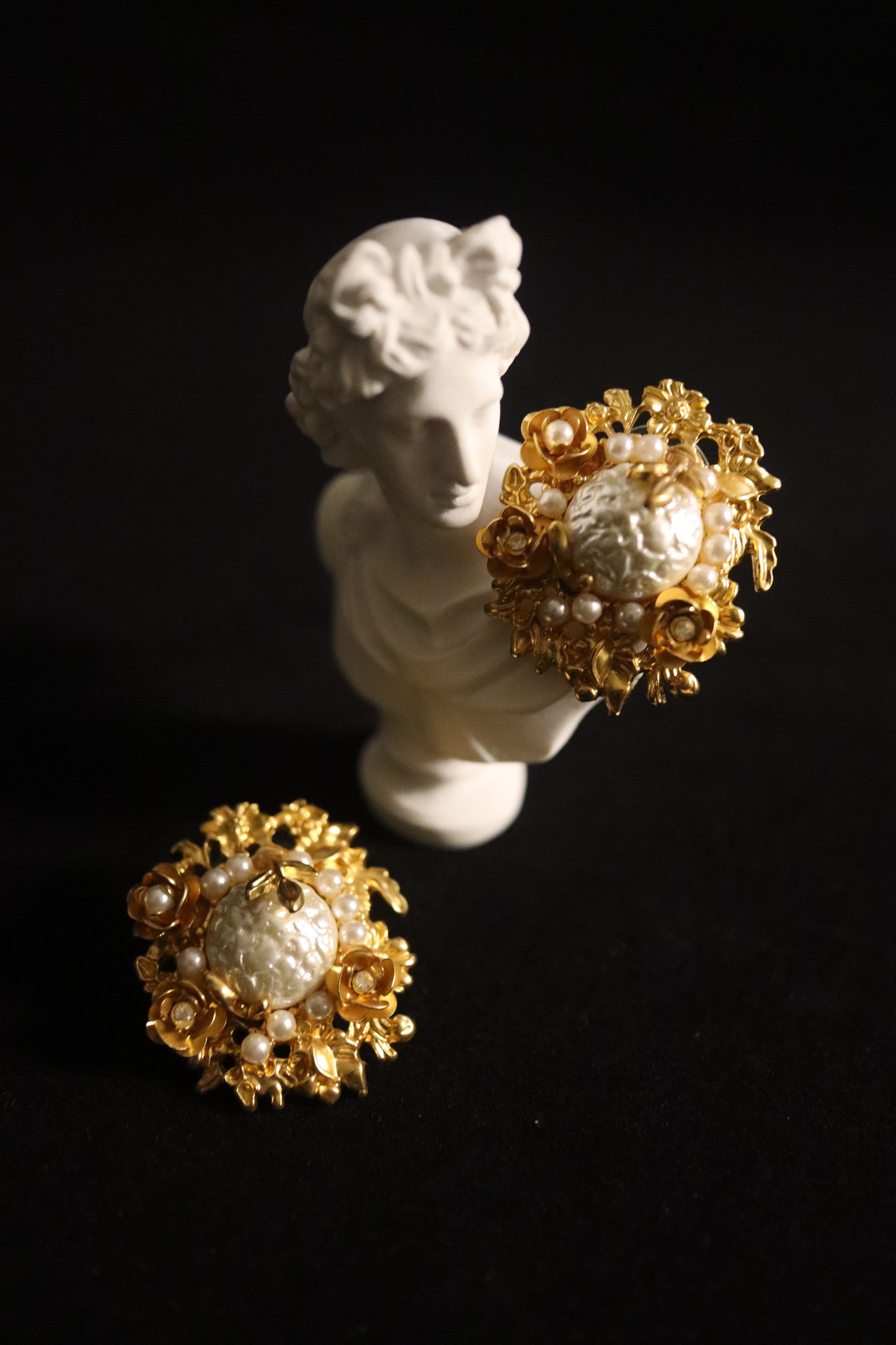 Spanish Designer Handcraft Earrings with Carved Floral Reliefs