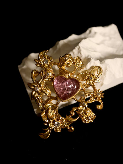 80s Pink Heart Brooch