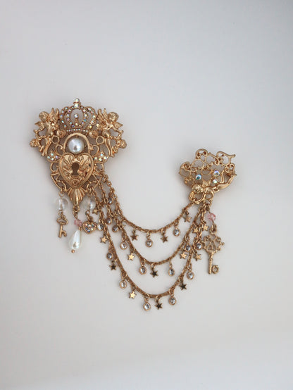 Fairytale Angle Heart Key & Lock Brooch