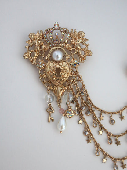 Fairytale Angle Heart Key & Lock Brooch