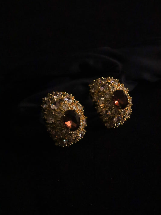 1970s Estate Gild Ruby Clip on Earring - 18k Gold Plated