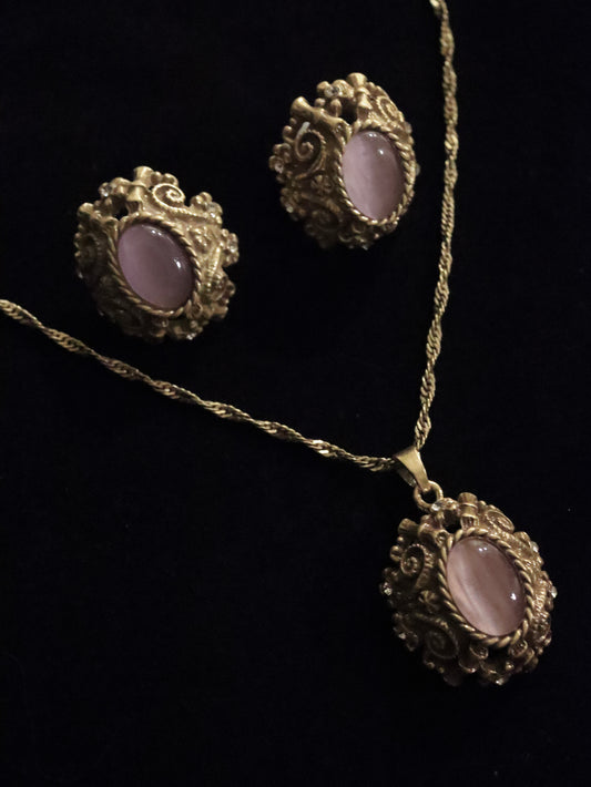 1953 Purple Cymophane Earring & Necklace Set