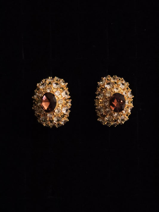 1970s Estate Gild Ruby Clip on Earring - 18k Gold Plated