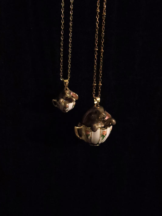 British Bill Skinner Bunny in a Tea-Cup Pendant