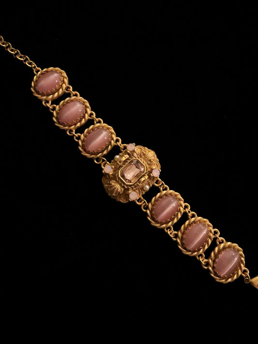 Vintage Pink Stone Cabochon Bracelet - West Germany Era