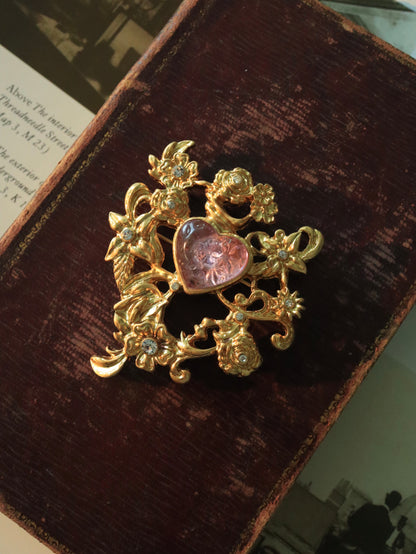 80s Pink Heart Brooch