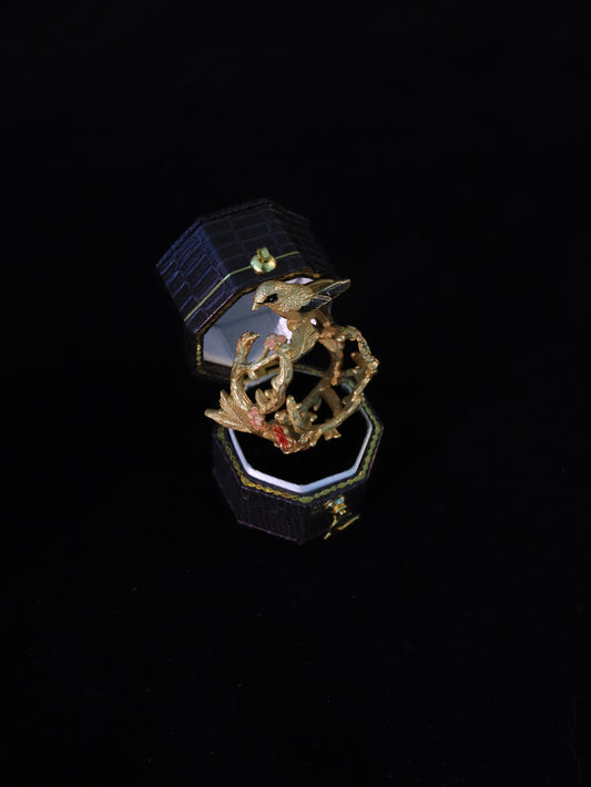 Vintage Exquisite Bird Floral Enamel Ring